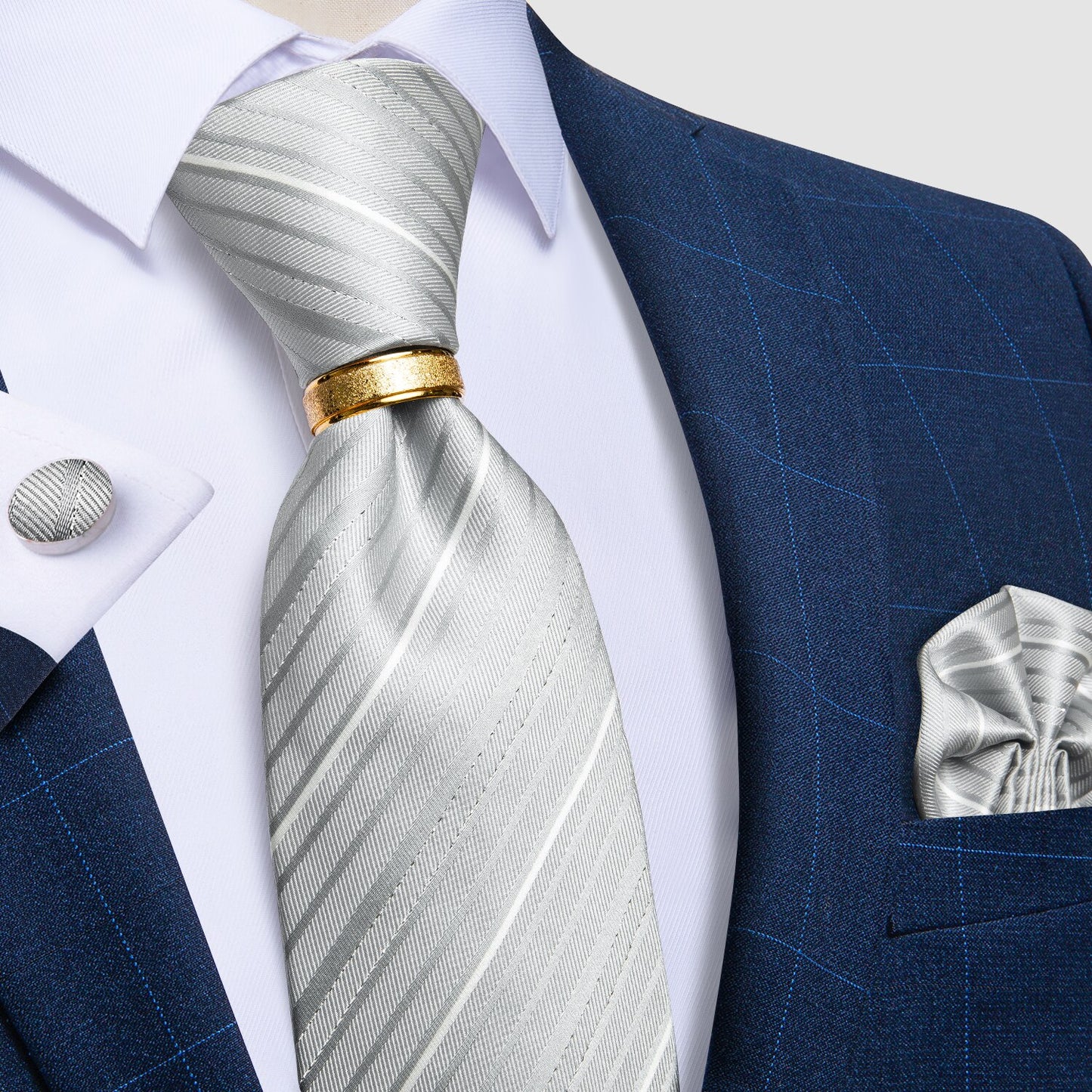 Designer Men's Necktie Striped Floral Paisley Silk Tie Pocket Square Cufflinks