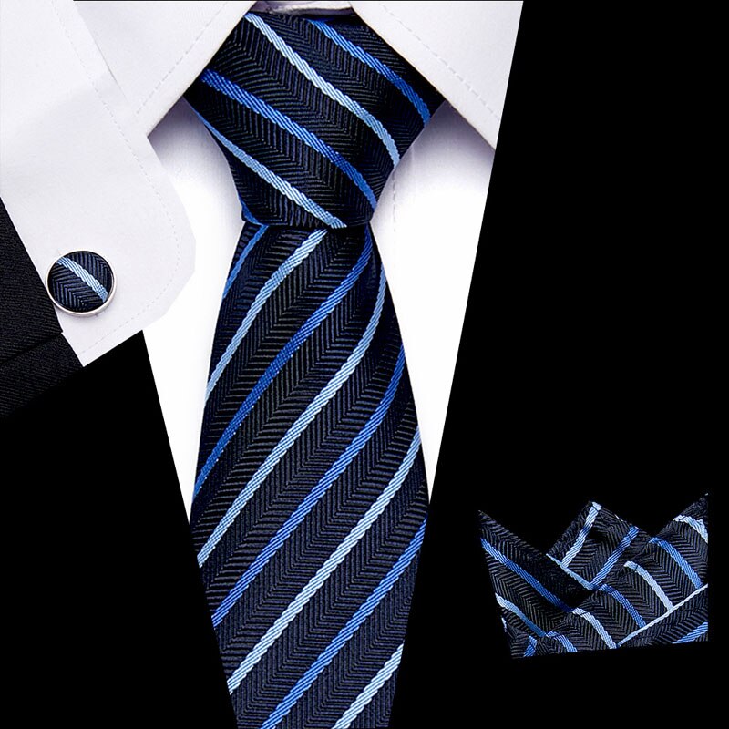Luxury Paisley Blue Silk Tie with Hanky & Cufflinks