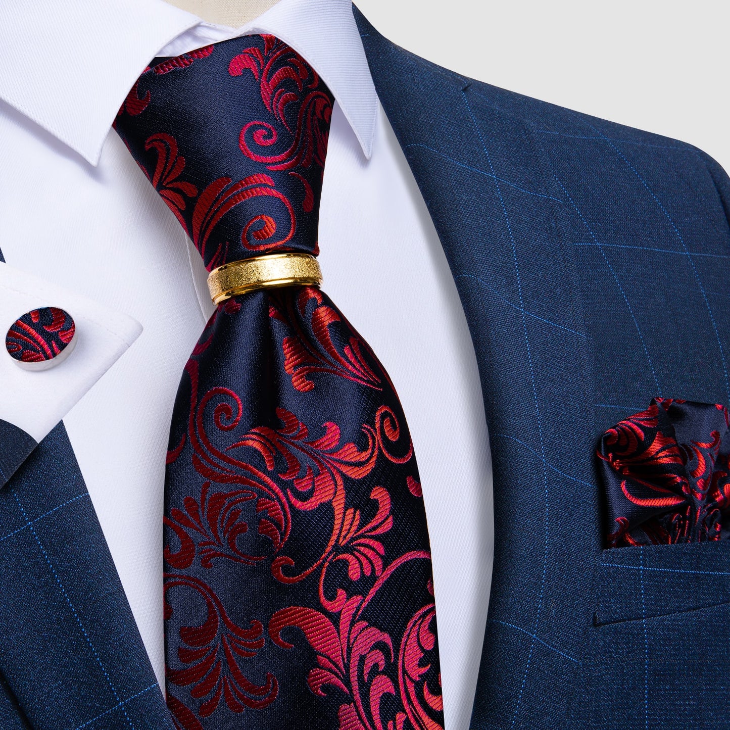 Designer Men's Necktie Striped Floral Paisley Silk Tie Pocket Square Cufflinks