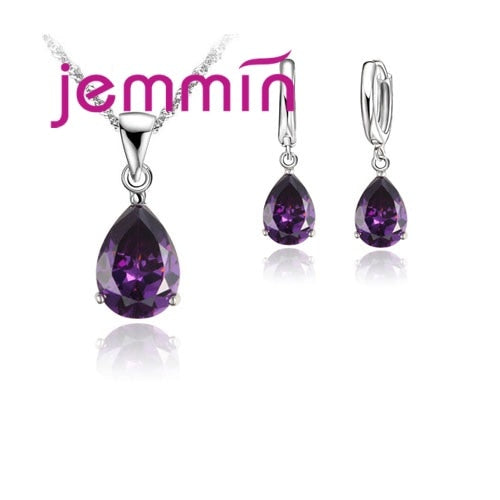 Sterling Silver Rhinestone Pendant Necklace/Earring
