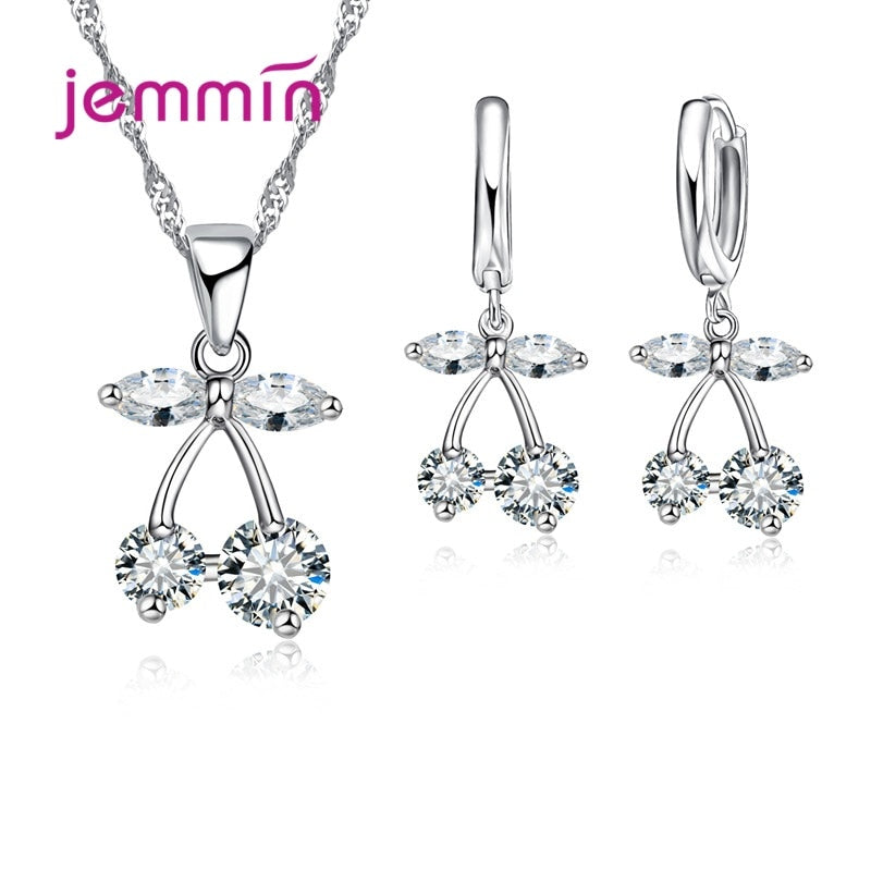 Sterling Silver Rhinestone Pendant Necklace/Earring