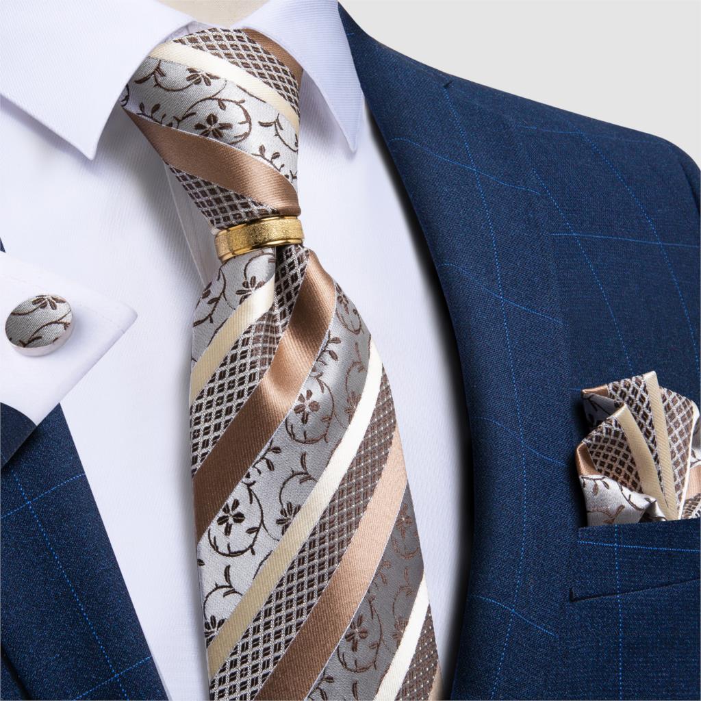 Designer Men's Necktie Striped Floral Paisley Silk Tie Pocket Square Cufflinks