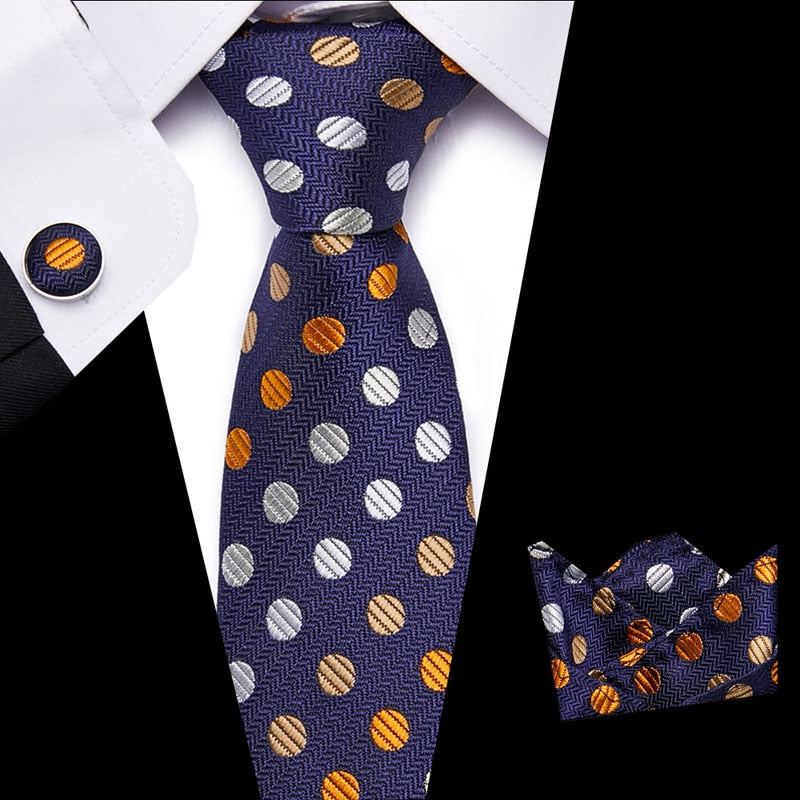 Luxury Paisley Blue Silk Tie with Hanky & Cufflinks