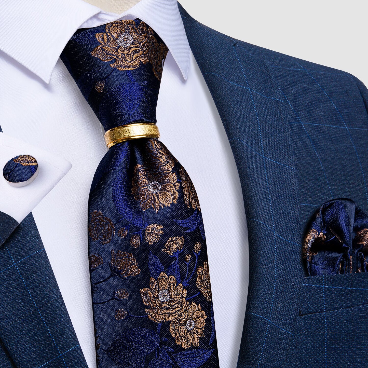Designer Men's Necktie Striped Floral Paisley Silk Tie Pocket Square Cufflinks