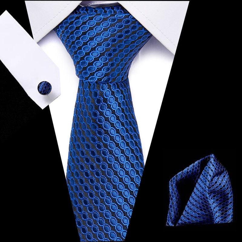 Luxury Paisley Blue Silk Tie with Hanky & Cufflinks