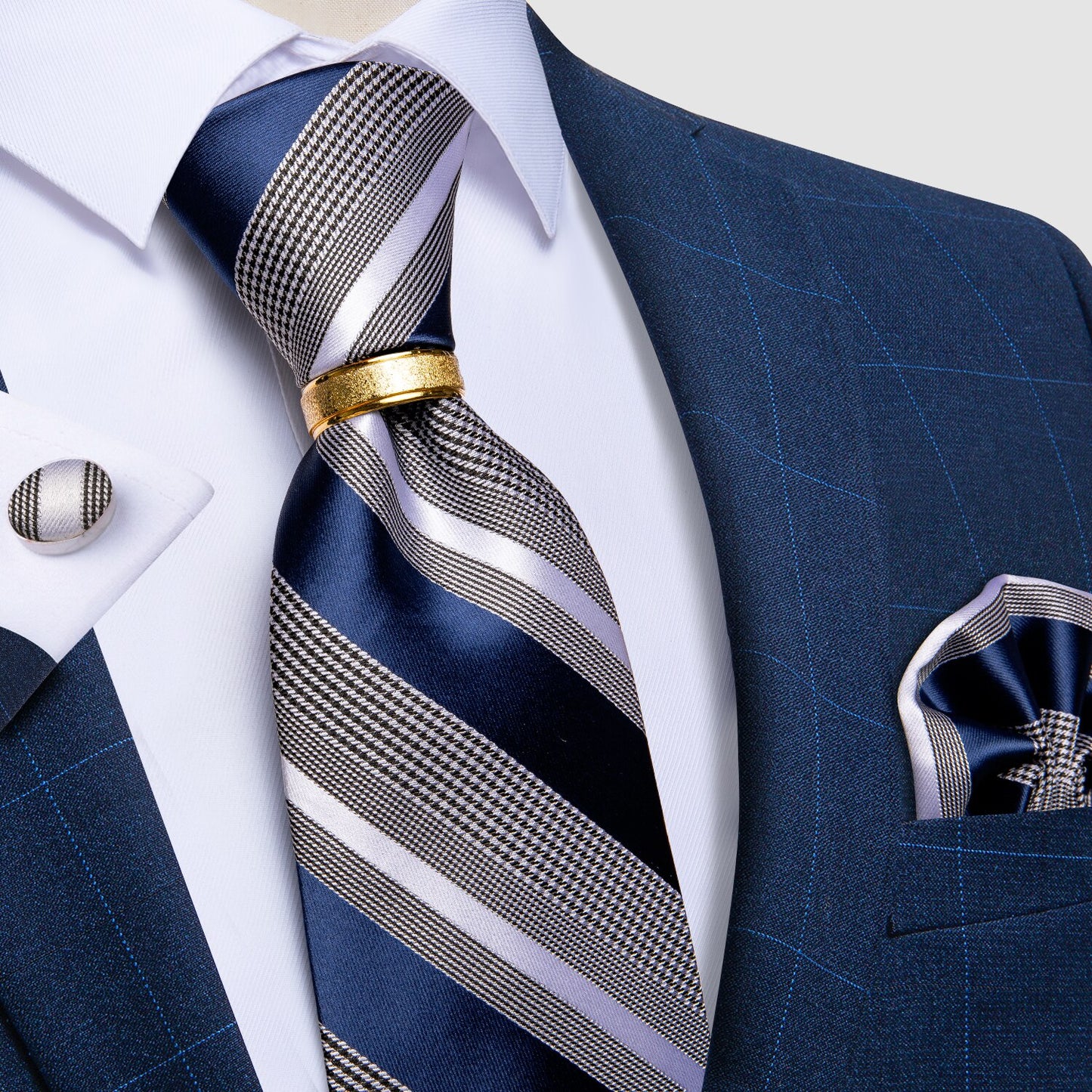 Designer Men's Necktie Striped Floral Paisley Silk Tie Pocket Square Cufflinks