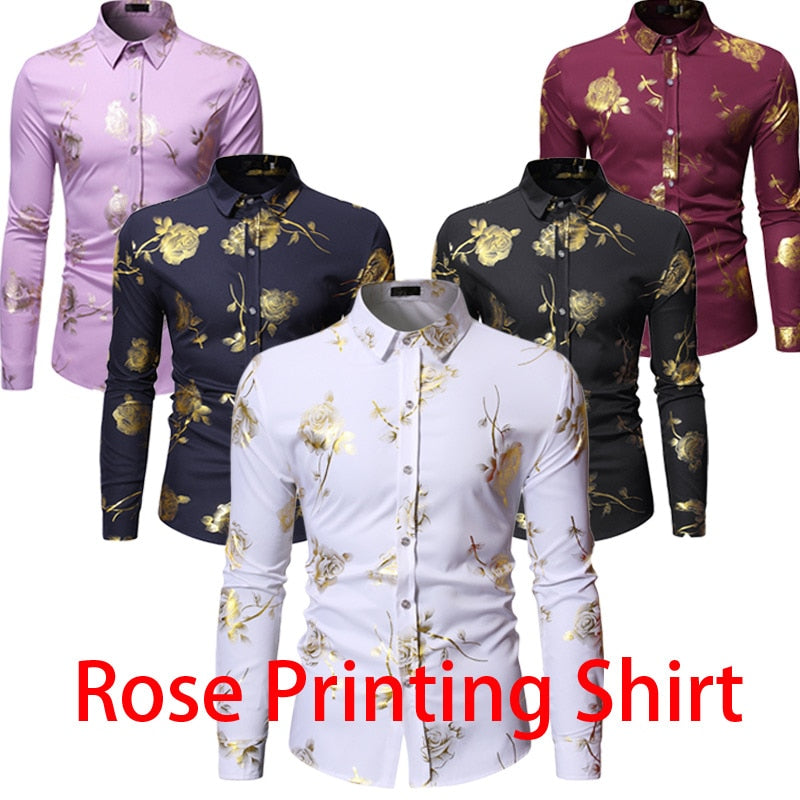 Men's Gold Rose Floral Print Shirts