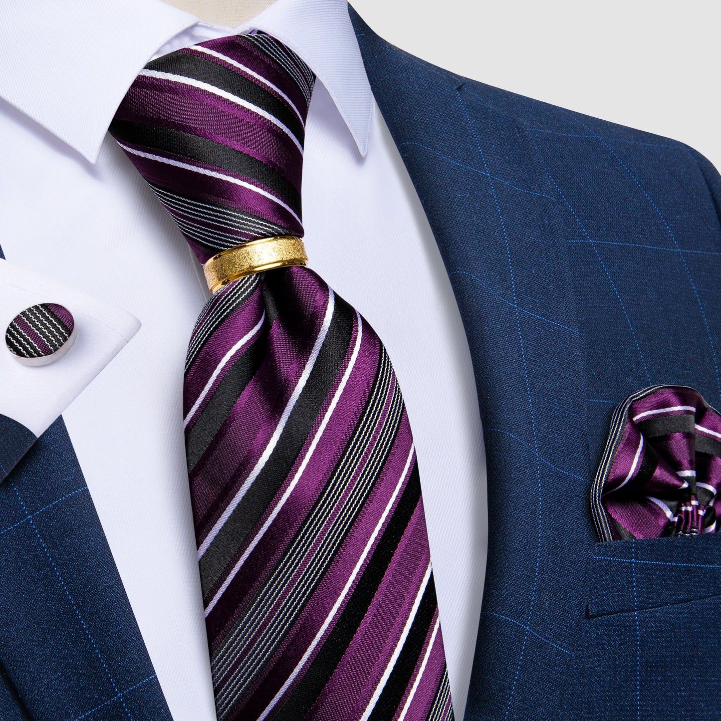 Designer Men's Necktie Striped Floral Paisley Silk Tie Pocket Square Cufflinks