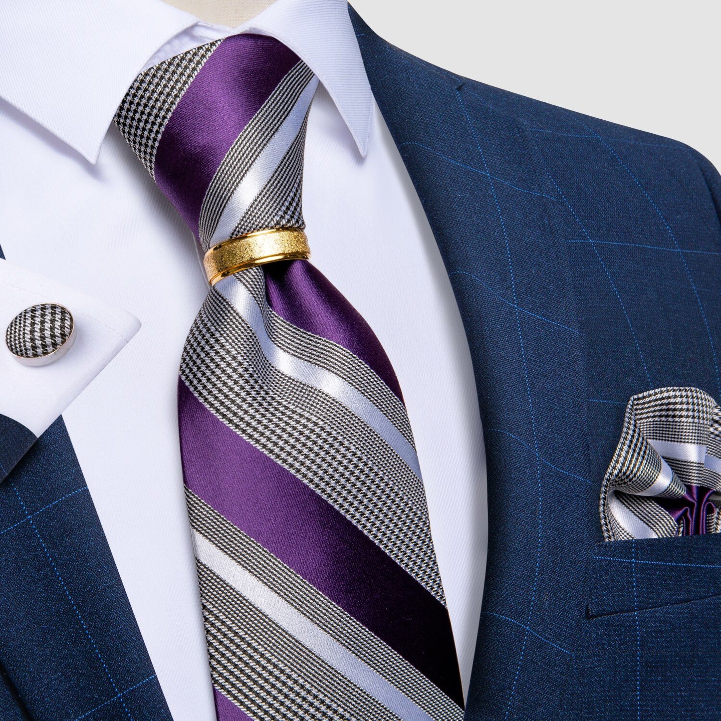 Designer Men's Necktie Striped Floral Paisley Silk Tie Pocket Square Cufflinks
