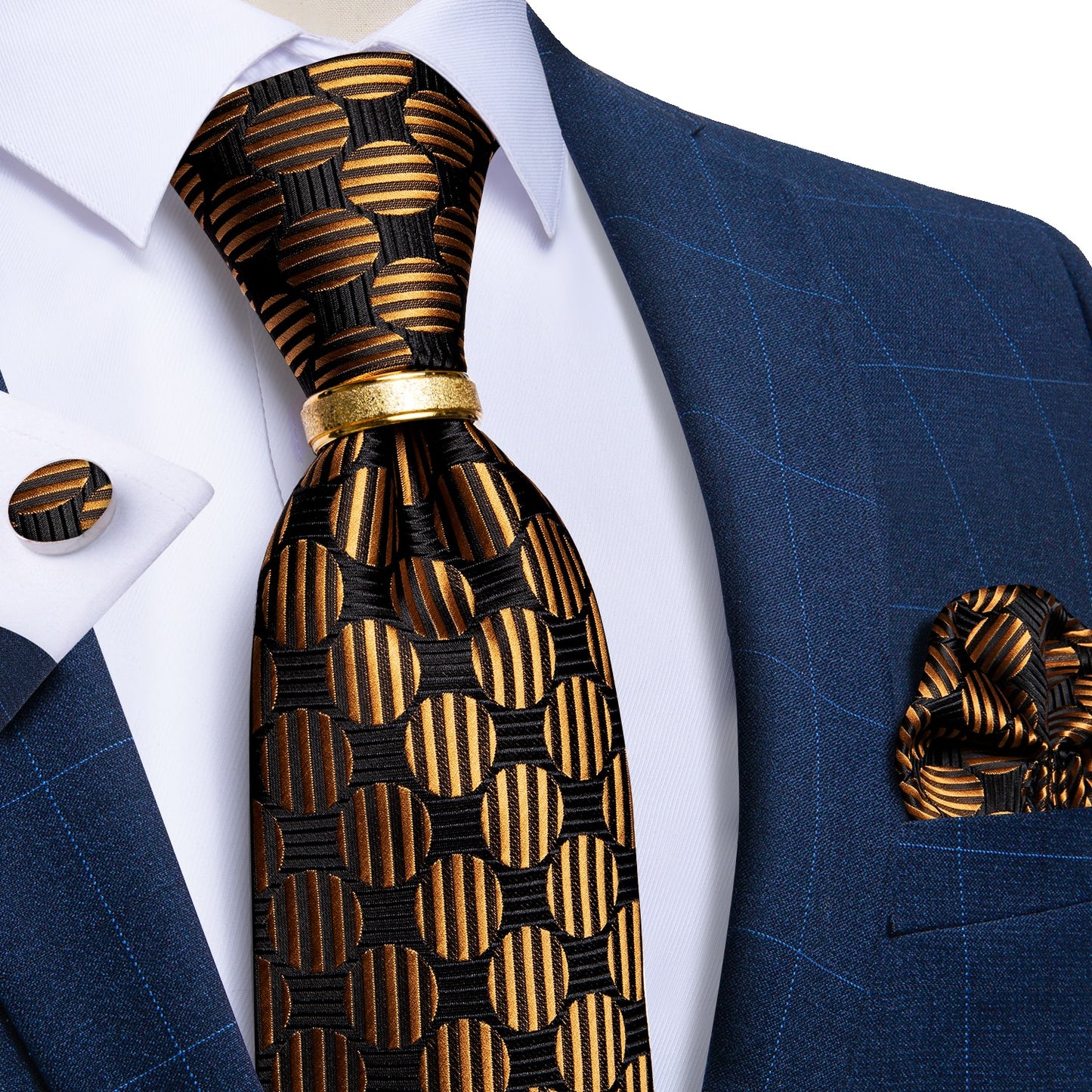 Designer Men's Necktie Striped Floral Paisley Silk Tie Pocket Square Cufflinks