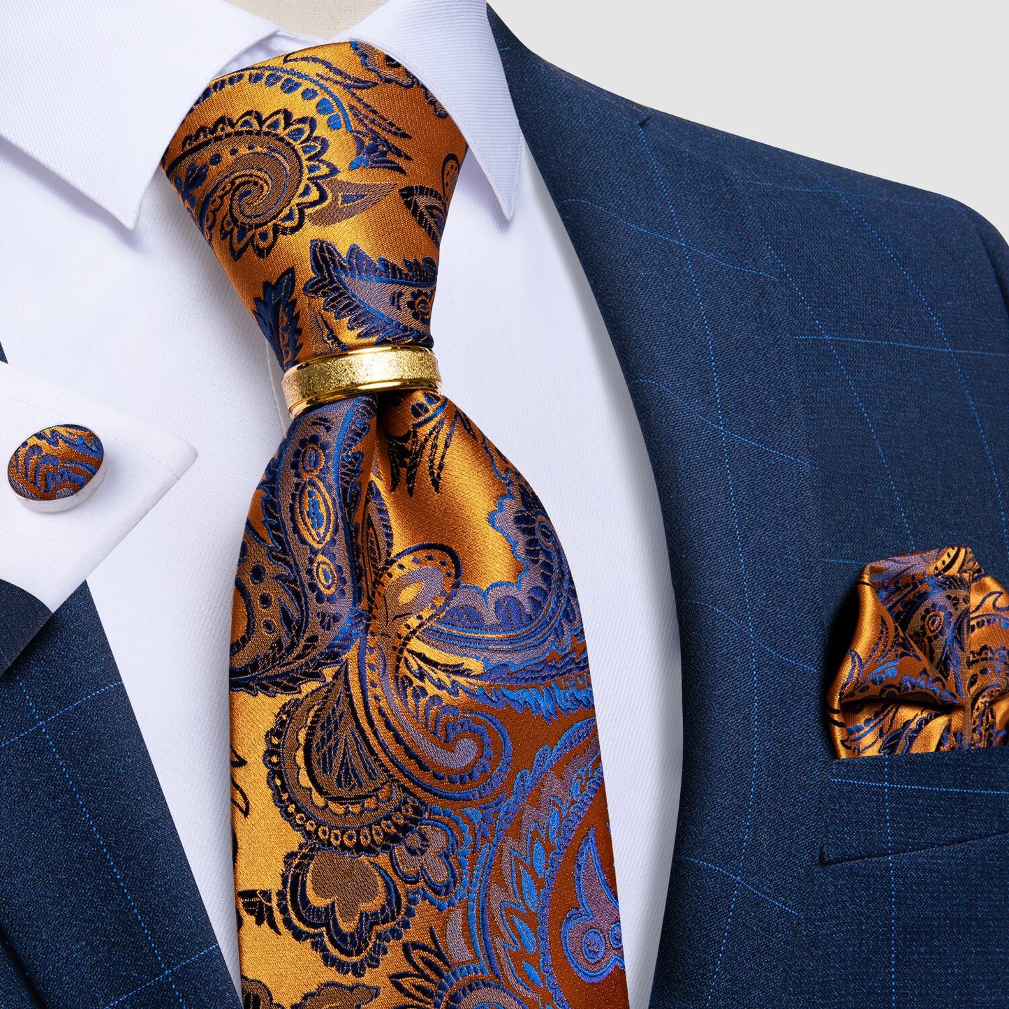 Designer Men's Necktie Striped Floral Paisley Silk Tie Pocket Square Cufflinks