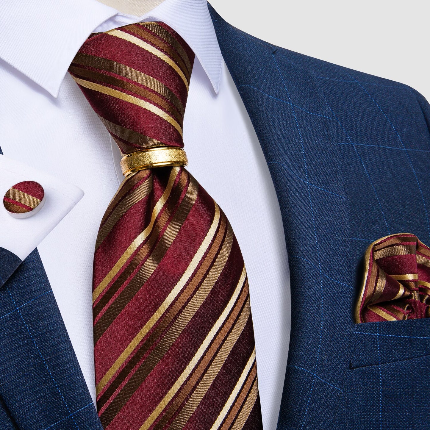 Designer Men's Necktie Striped Floral Paisley Silk Tie Pocket Square Cufflinks