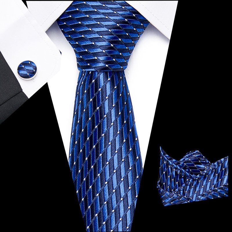 Luxury Paisley Blue Silk Tie with Hanky & Cufflinks