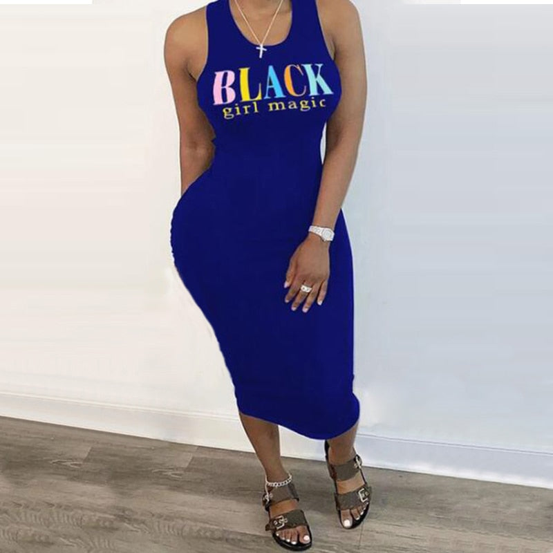 Black-Girl-Magic Print Sleeveless O-Neck Dress