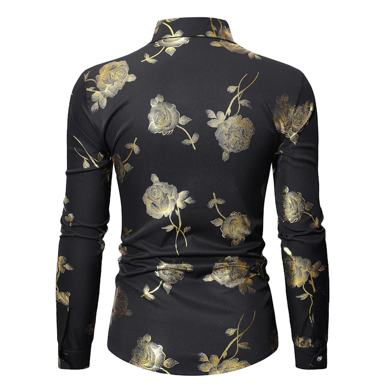Men's Gold Rose Floral Print Shirts
