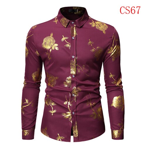 Men's Gold Rose Floral Print Shirts