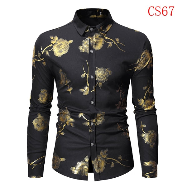 Men's Gold Rose Floral Print Shirts