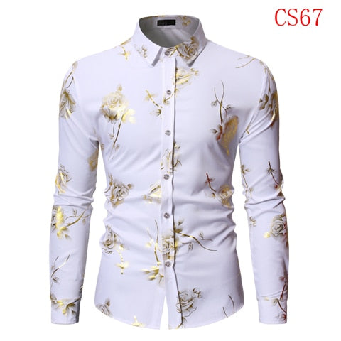 Men's Gold Rose Floral Print Shirts