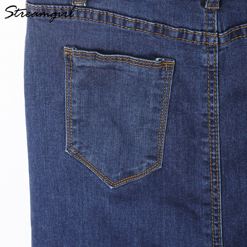 Long Denim Skirt With Straps