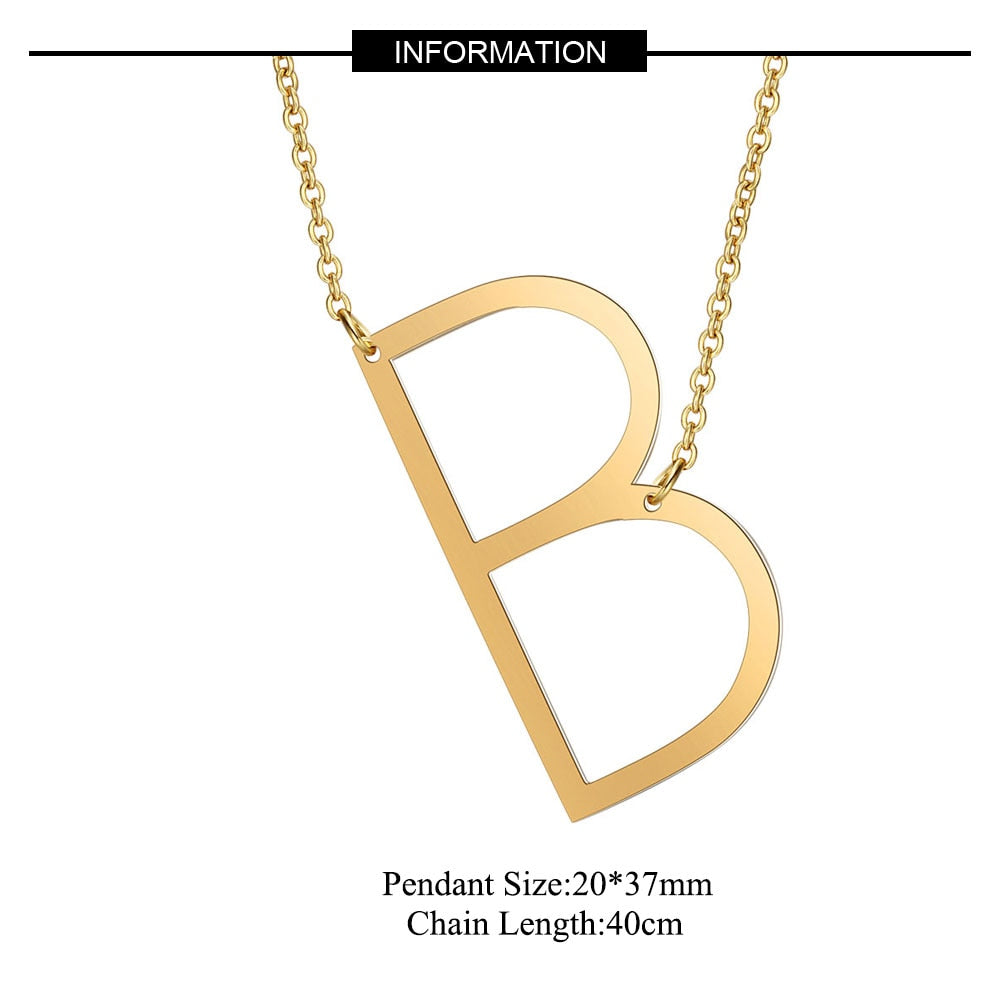 Large Initial Necklace 100% Stainless Steel