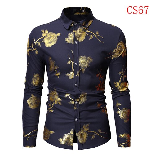 Men's Gold Rose Floral Print Shirts
