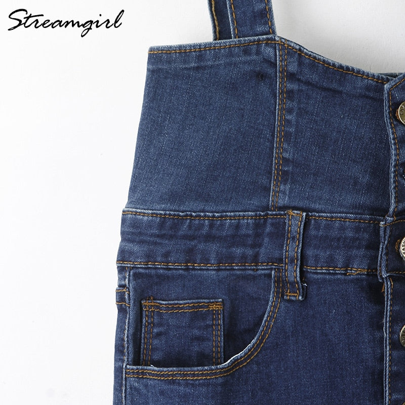 Long Denim Skirt With Straps