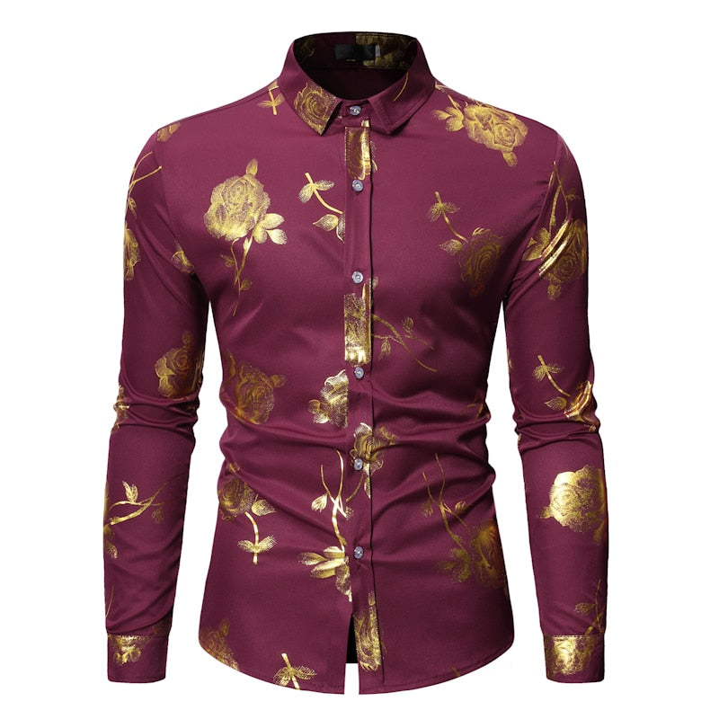 Men's Gold Rose Floral Print Shirts