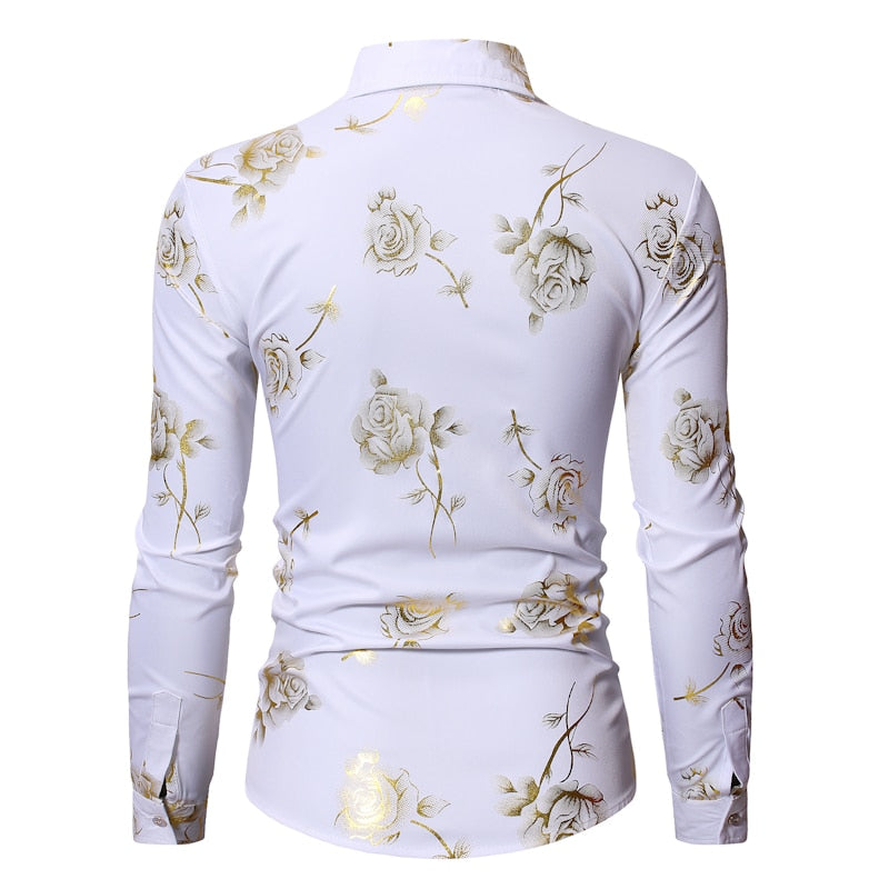 Men's Gold Rose Floral Print Shirts