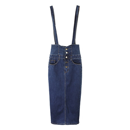 Long Denim Skirt With Straps