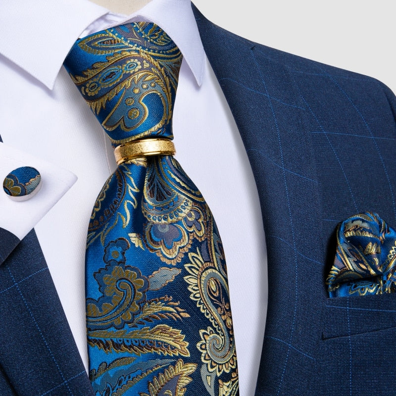 Designer Men's Necktie Striped Floral Paisley Silk Tie Pocket Square Cufflinks