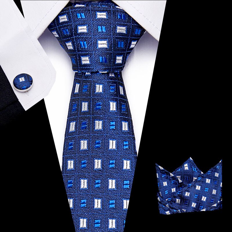 Luxury Paisley Blue Silk Tie with Hanky & Cufflinks
