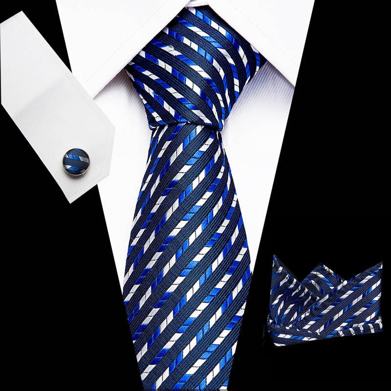 Luxury Paisley Blue Silk Tie with Hanky & Cufflinks