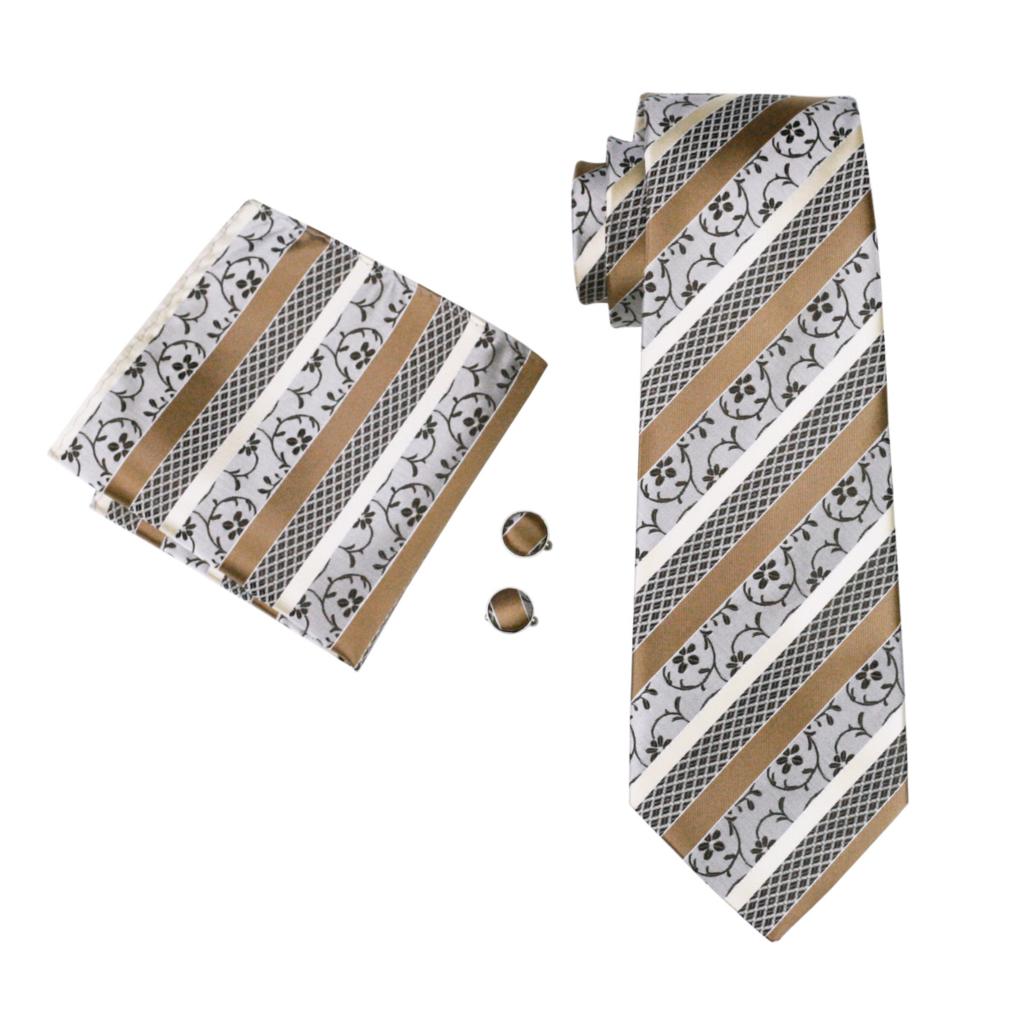 Designer Men's Necktie Striped Floral Paisley Silk Tie Pocket Square Cufflinks