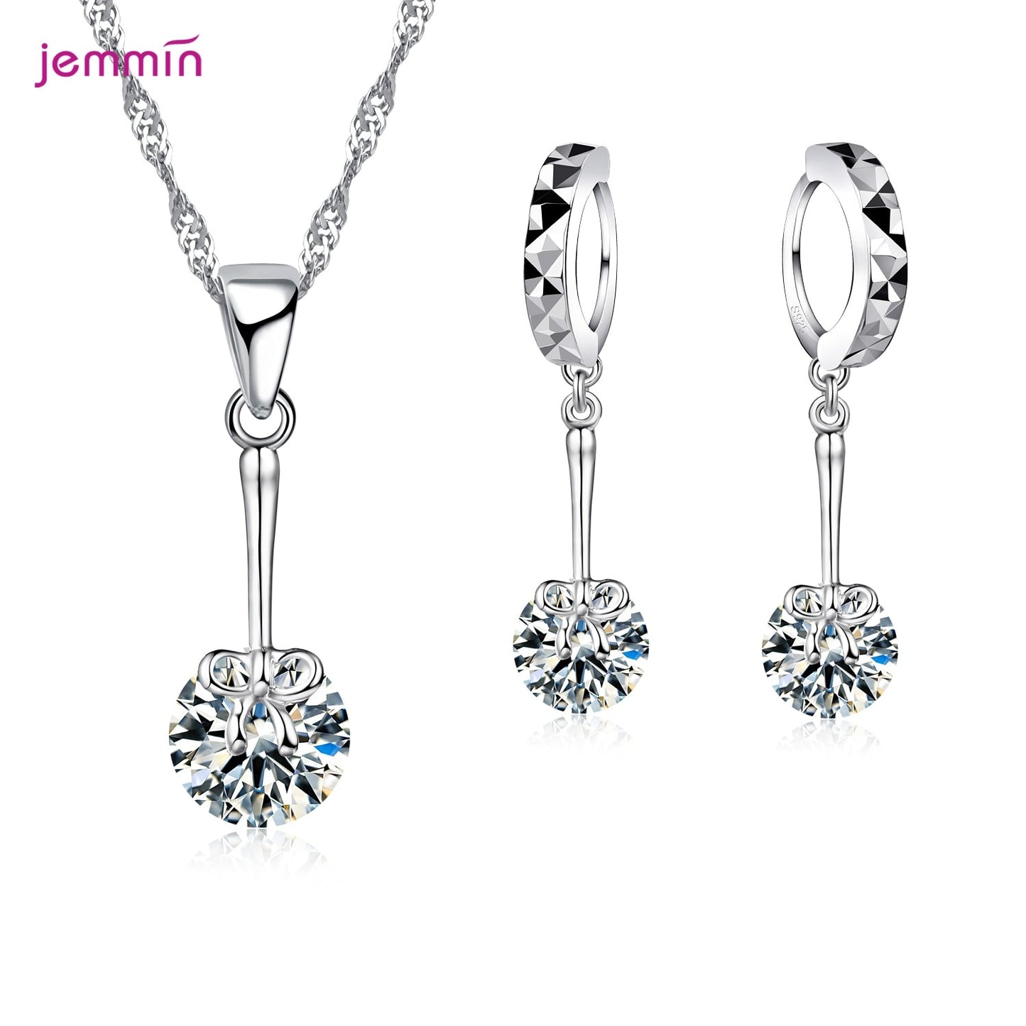 Sterling Silver Rhinestone Pendant Necklace/Earring