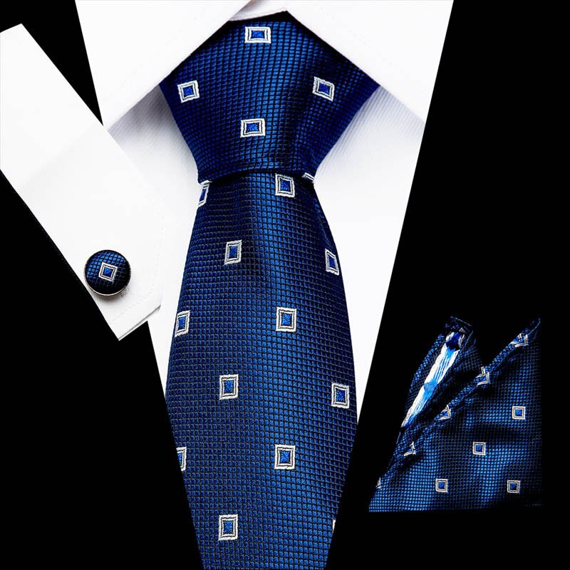Luxury Paisley Blue Silk Tie with Hanky & Cufflinks