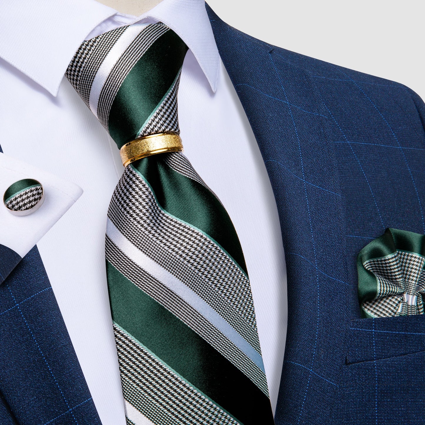 Designer Men's Necktie Striped Floral Paisley Silk Tie Pocket Square Cufflinks
