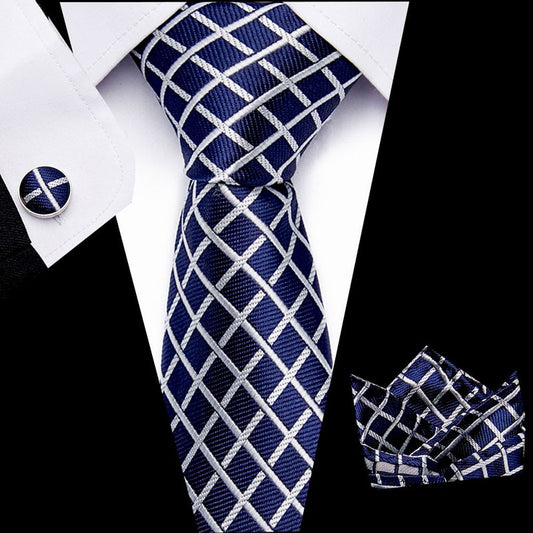 Luxury Paisley Blue Silk Tie with Hanky & Cufflinks