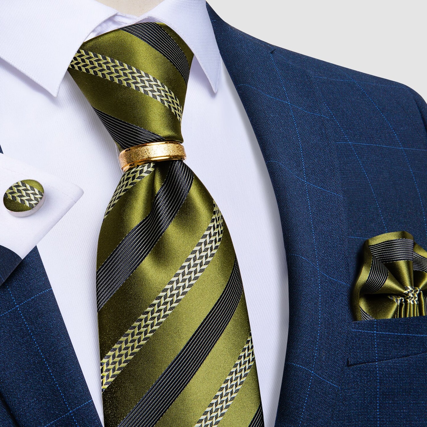 Designer Men's Necktie Striped Floral Paisley Silk Tie Pocket Square Cufflinks