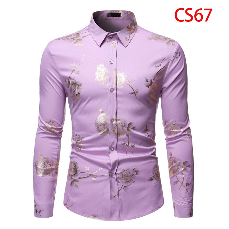 Men's Gold Rose Floral Print Shirts