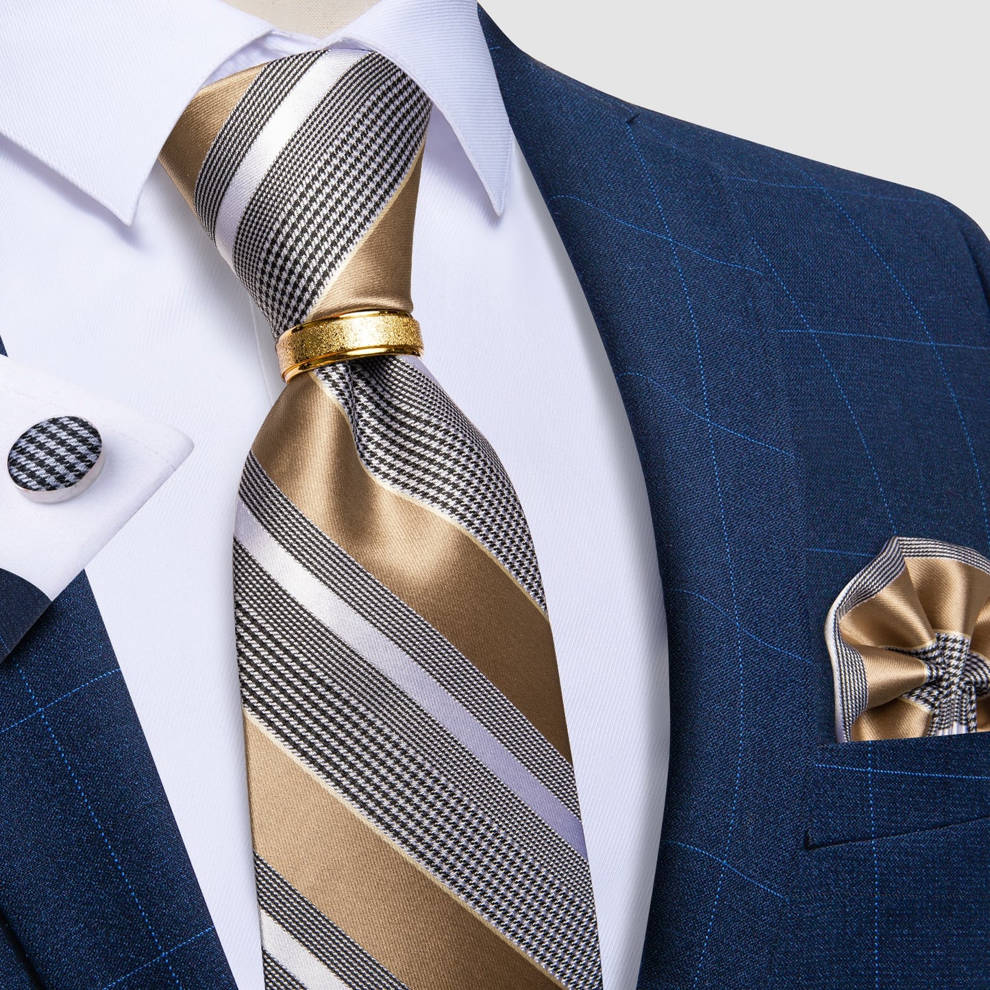 Designer Men's Necktie Striped Floral Paisley Silk Tie Pocket Square Cufflinks
