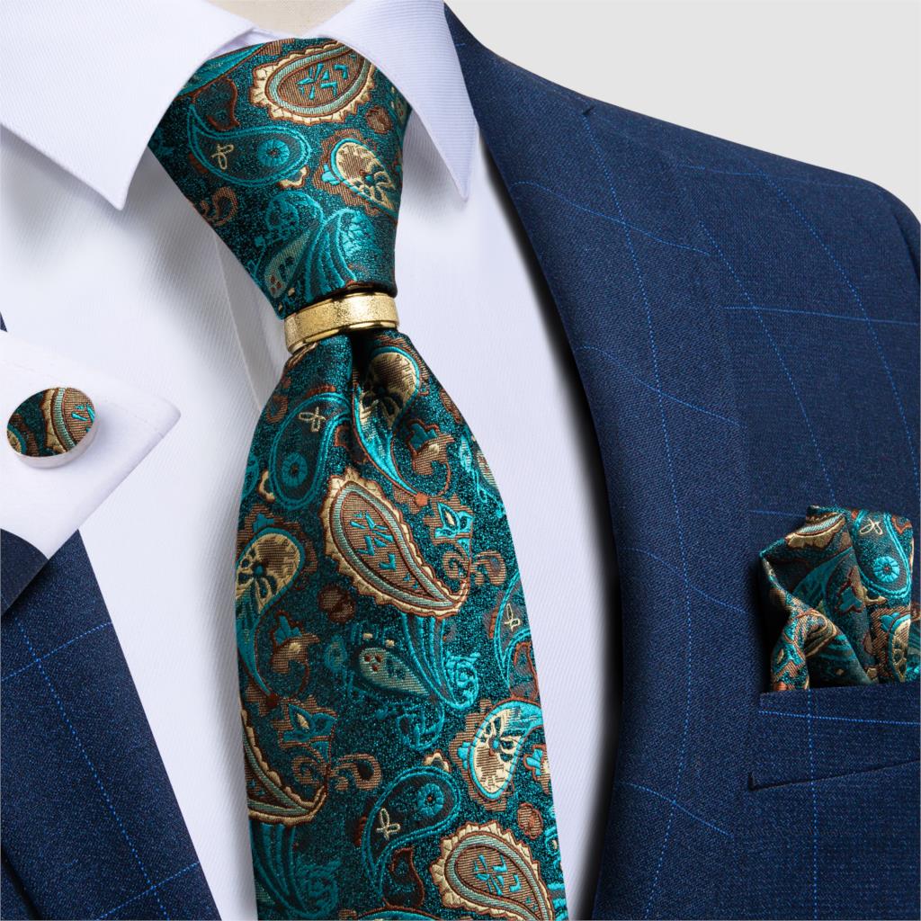 Designer Men's Necktie Striped Floral Paisley Silk Tie Pocket Square Cufflinks