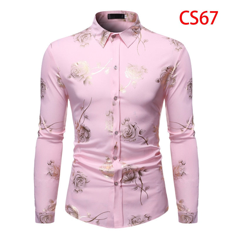 Men's Gold Rose Floral Print Shirts