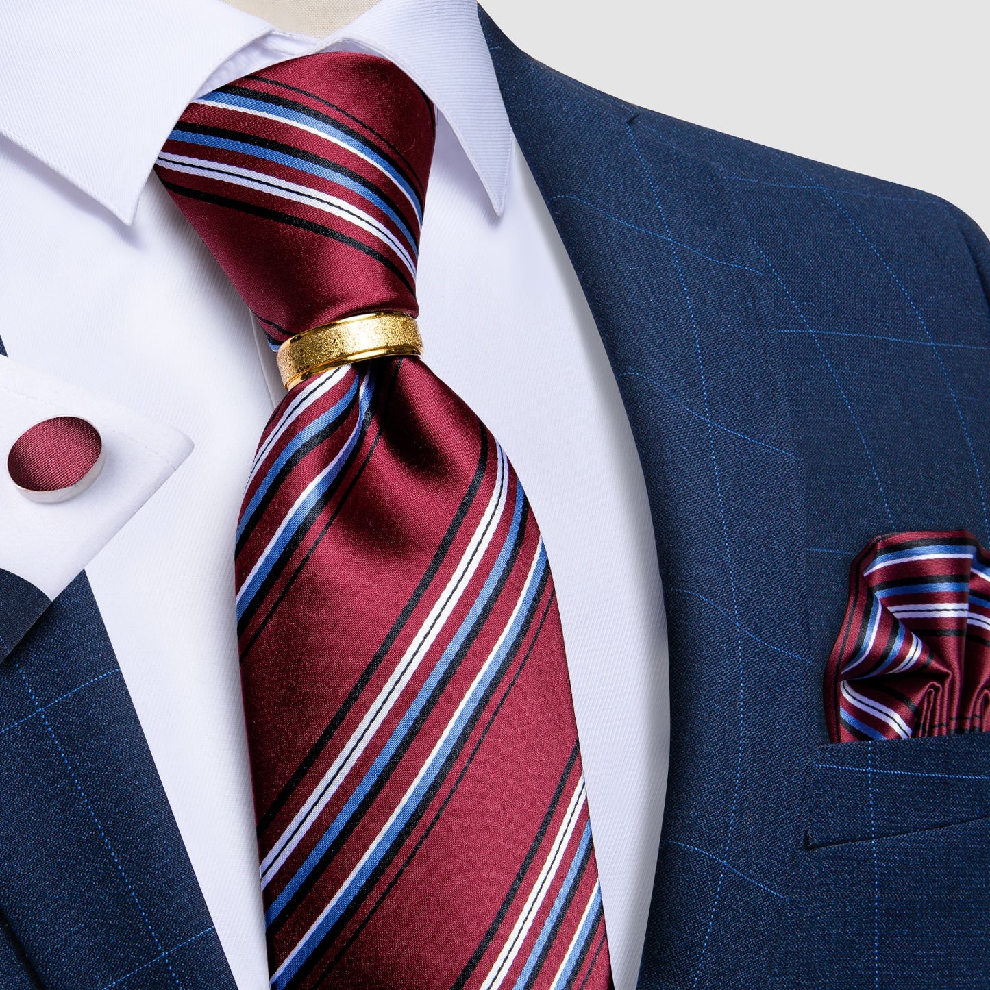 Designer Men's Necktie Striped Floral Paisley Silk Tie Pocket Square Cufflinks