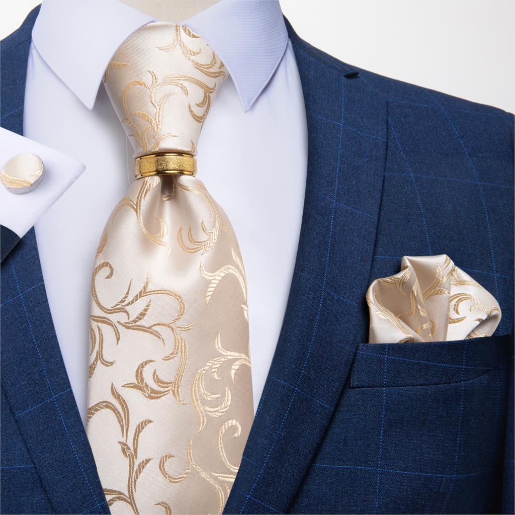 Designer Men's Necktie Striped Floral Paisley Silk Tie Pocket Square Cufflinks