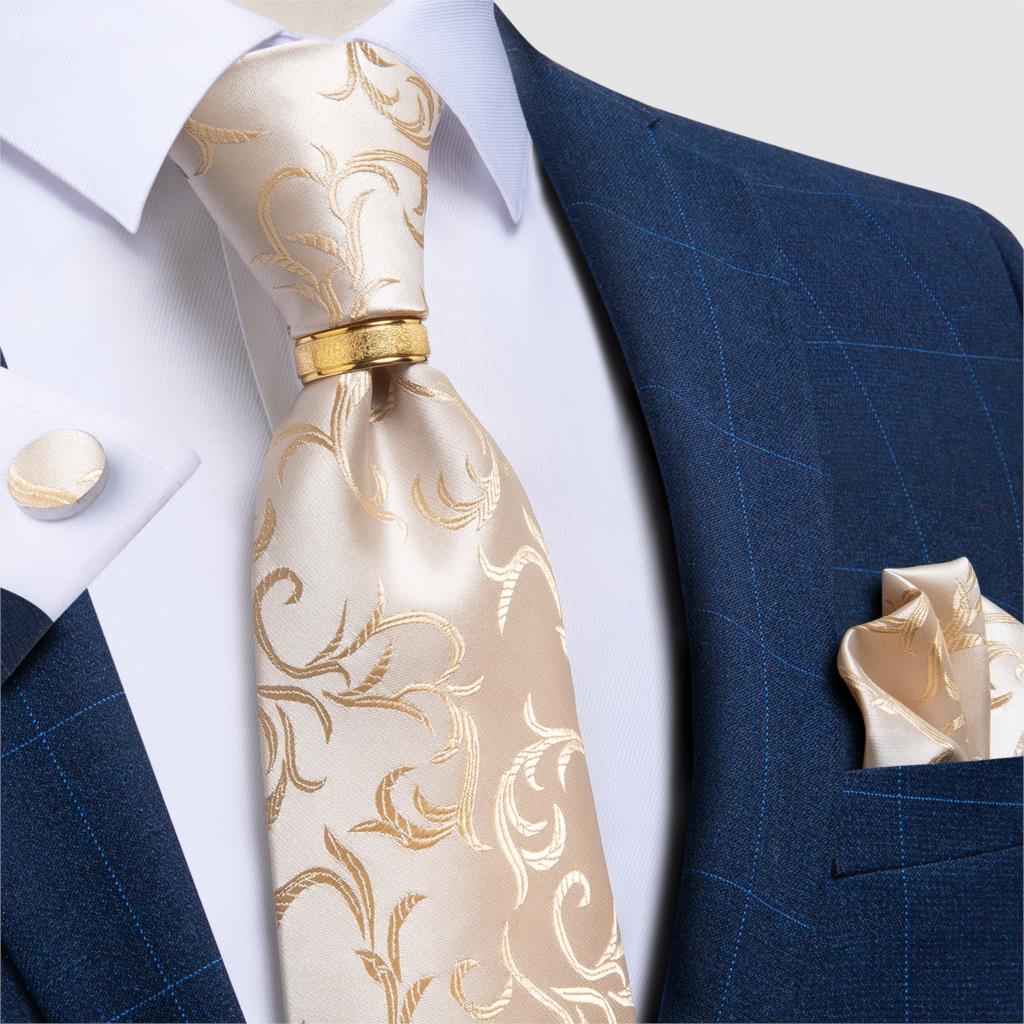 Designer Men's Necktie Striped Floral Paisley Silk Tie Pocket Square Cufflinks