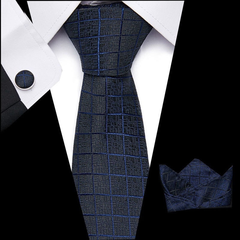 Luxury Paisley Blue Silk Tie with Hanky & Cufflinks