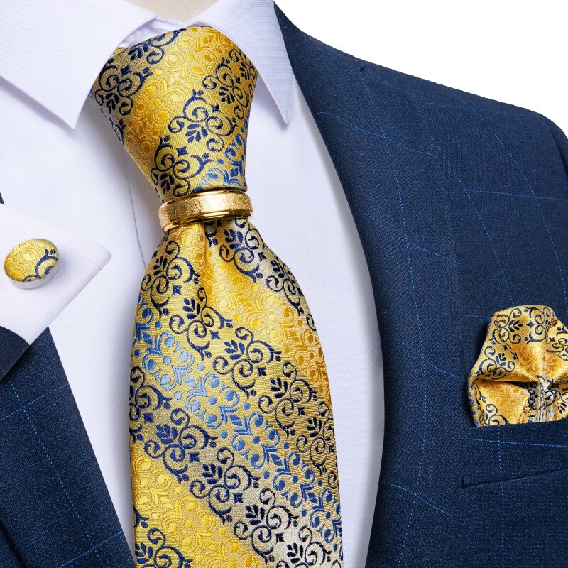 Designer Men's Necktie Striped Floral Paisley Silk Tie Pocket Square Cufflinks