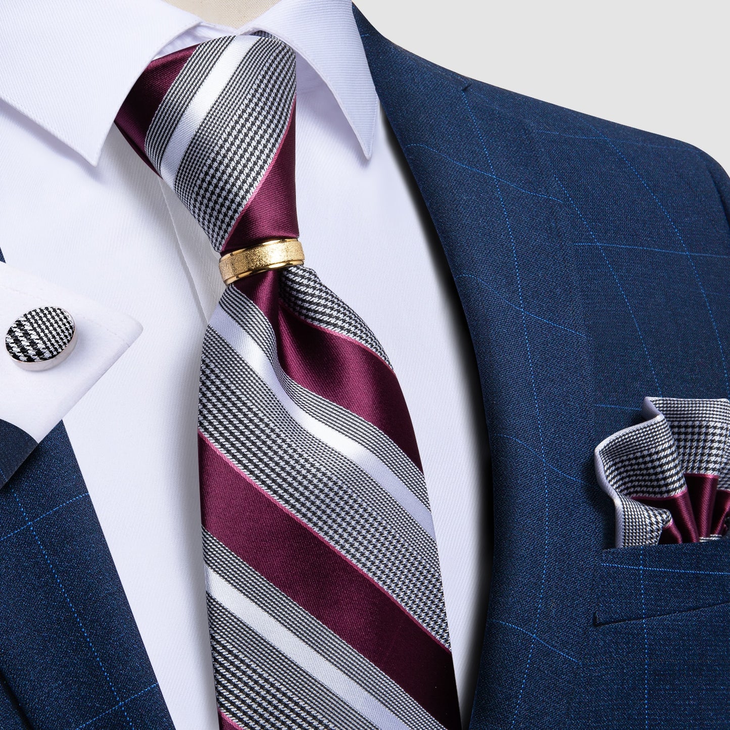Designer Men's Necktie Striped Floral Paisley Silk Tie Pocket Square Cufflinks