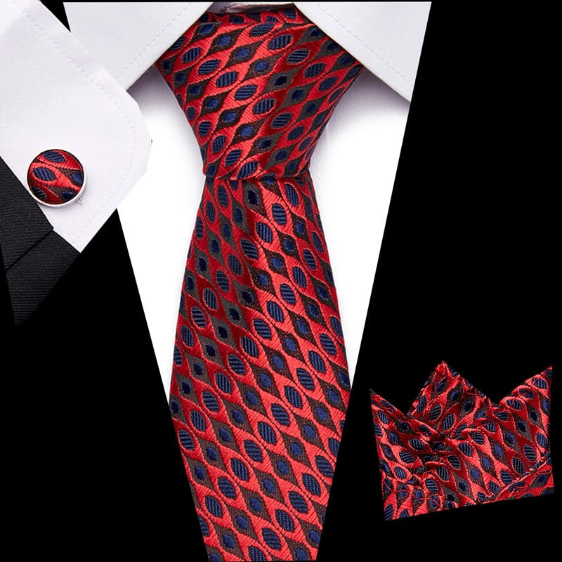 Luxury Paisley Blue Silk Tie with Hanky & Cufflinks