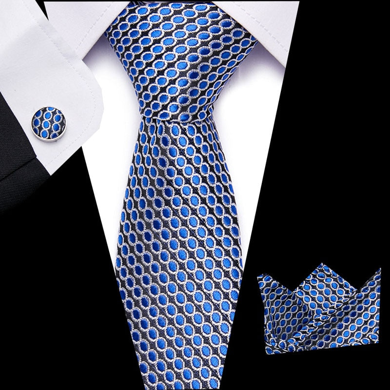 Luxury Paisley Blue Silk Tie with Hanky & Cufflinks